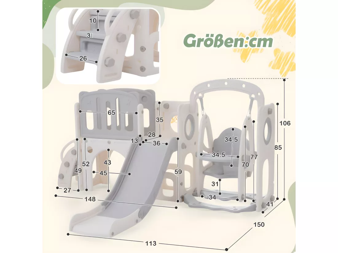 Toboggan 7-en-1 pour enfants, comprenant un toboggan, une balançoire