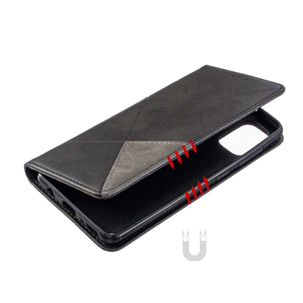 Samsung Galaxy A41 Leder Tasche Flip Cover mit Kartenfächern Geometrisches Design - Schwarz