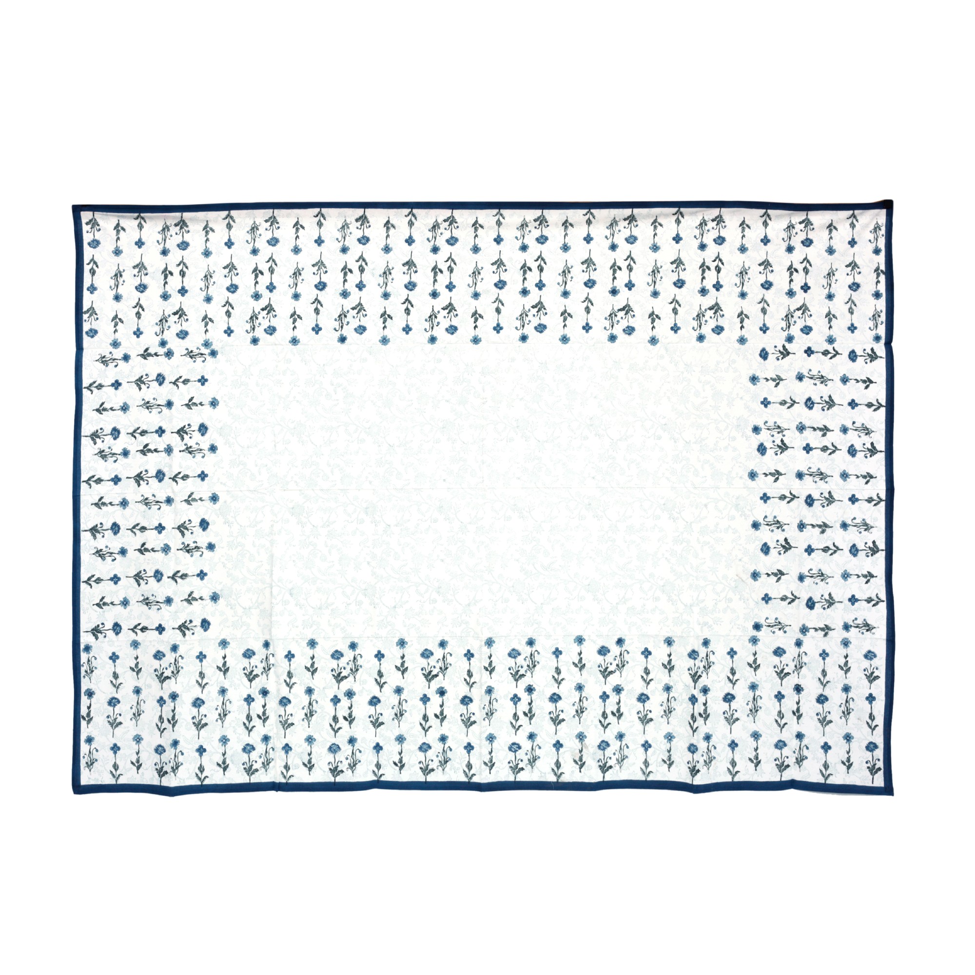 Tischdecke mit Blumenmuster, weiß, blau, T 150 cm, B 225 cm von fischer's lagerhaus