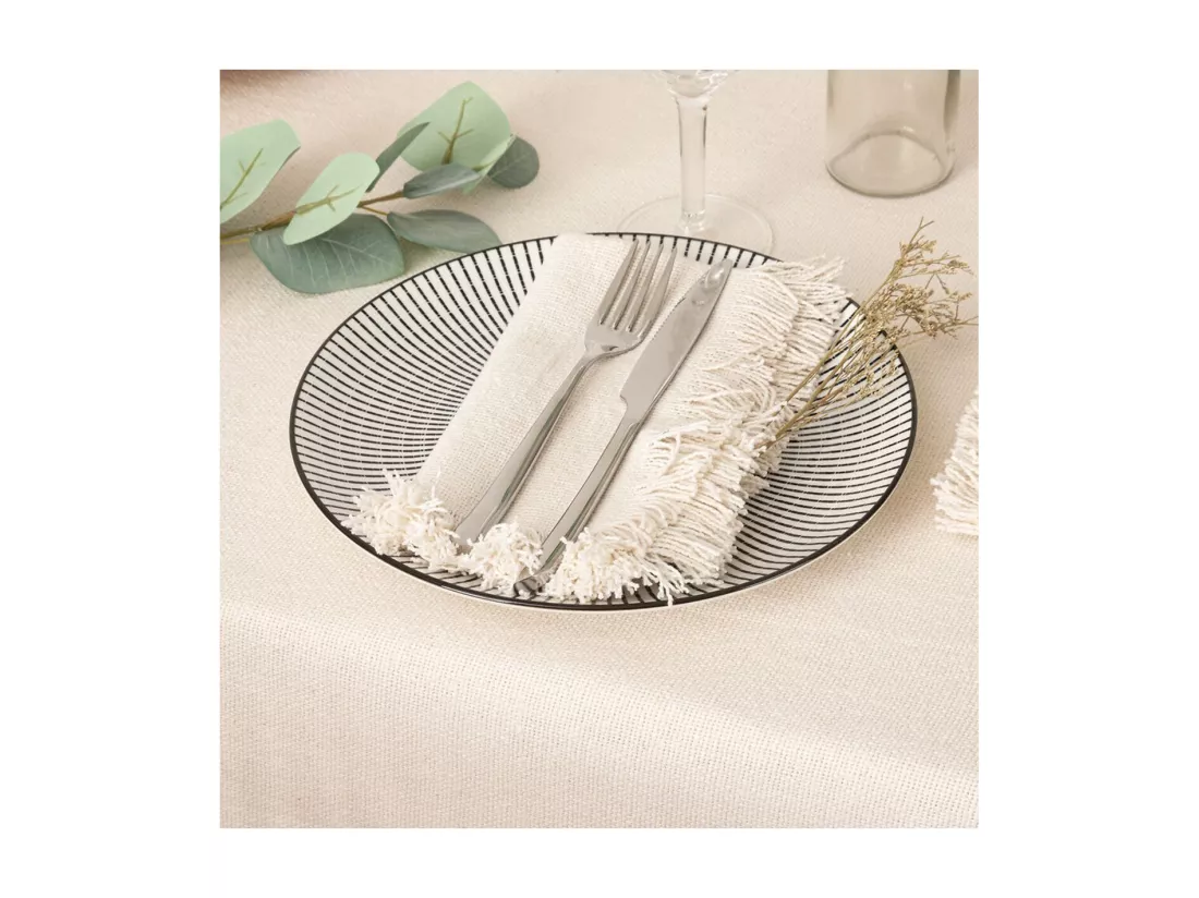 Lot de 2 Serviettes de table en Coton Blanc finition frange 40 x 40 cm