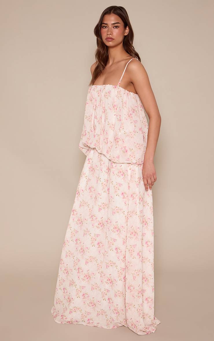 Rose Robe Maxi Bouffante En Mousseline À Imprimé Fleuri Ditsy