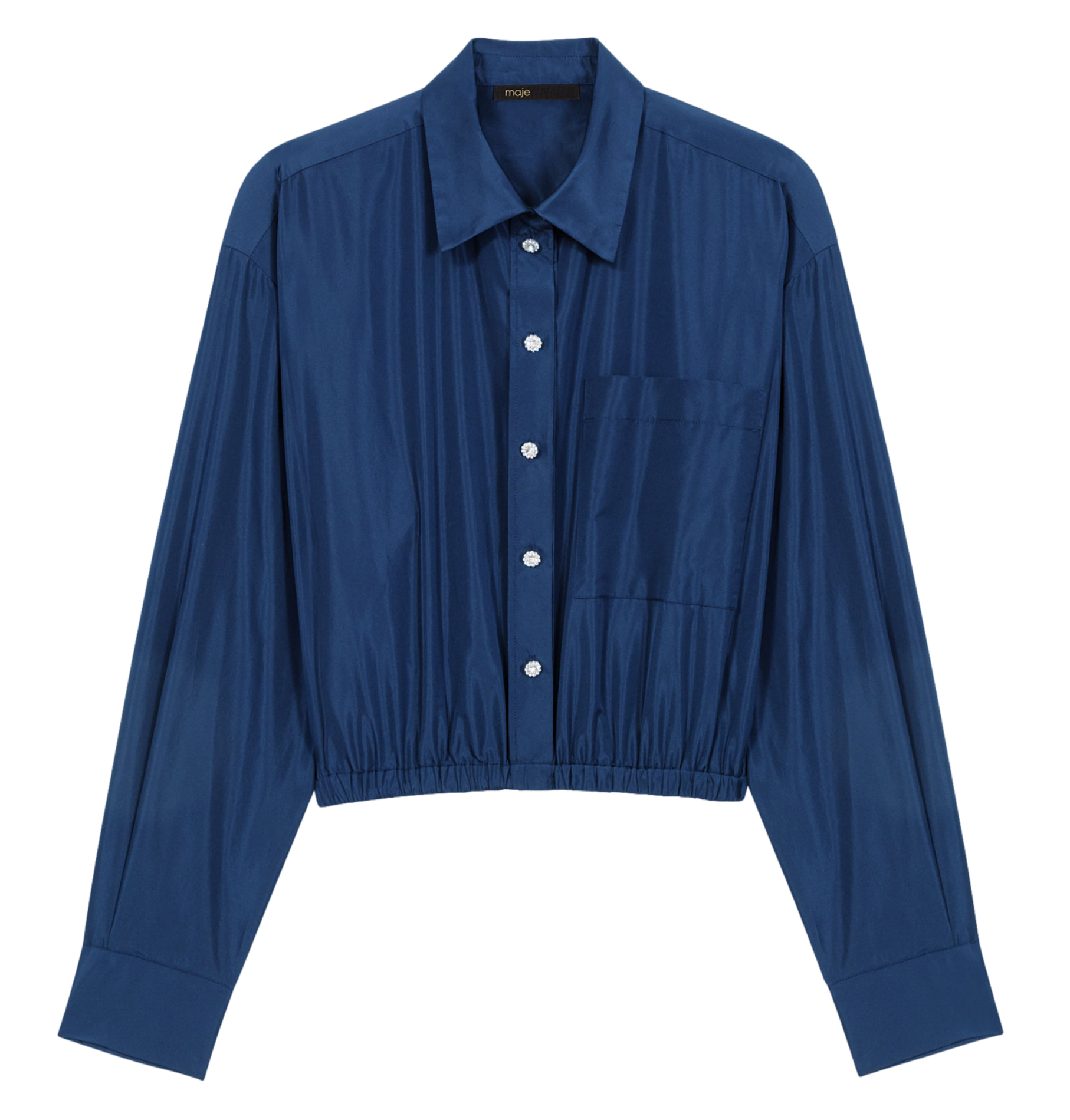 Chemise courte satinée| Bleu