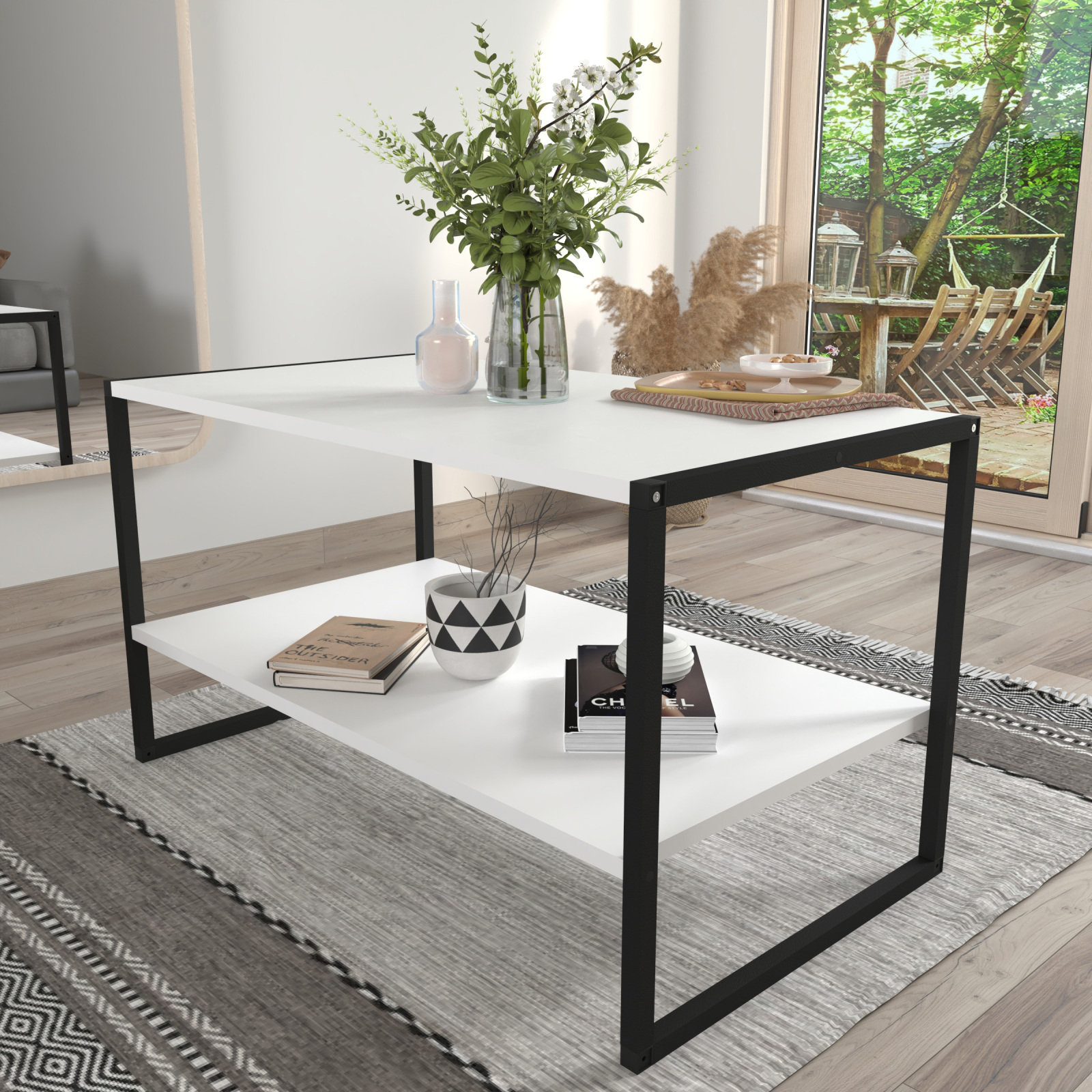 Couchtisch INSASI L - weiß-schwarz - 90 cm