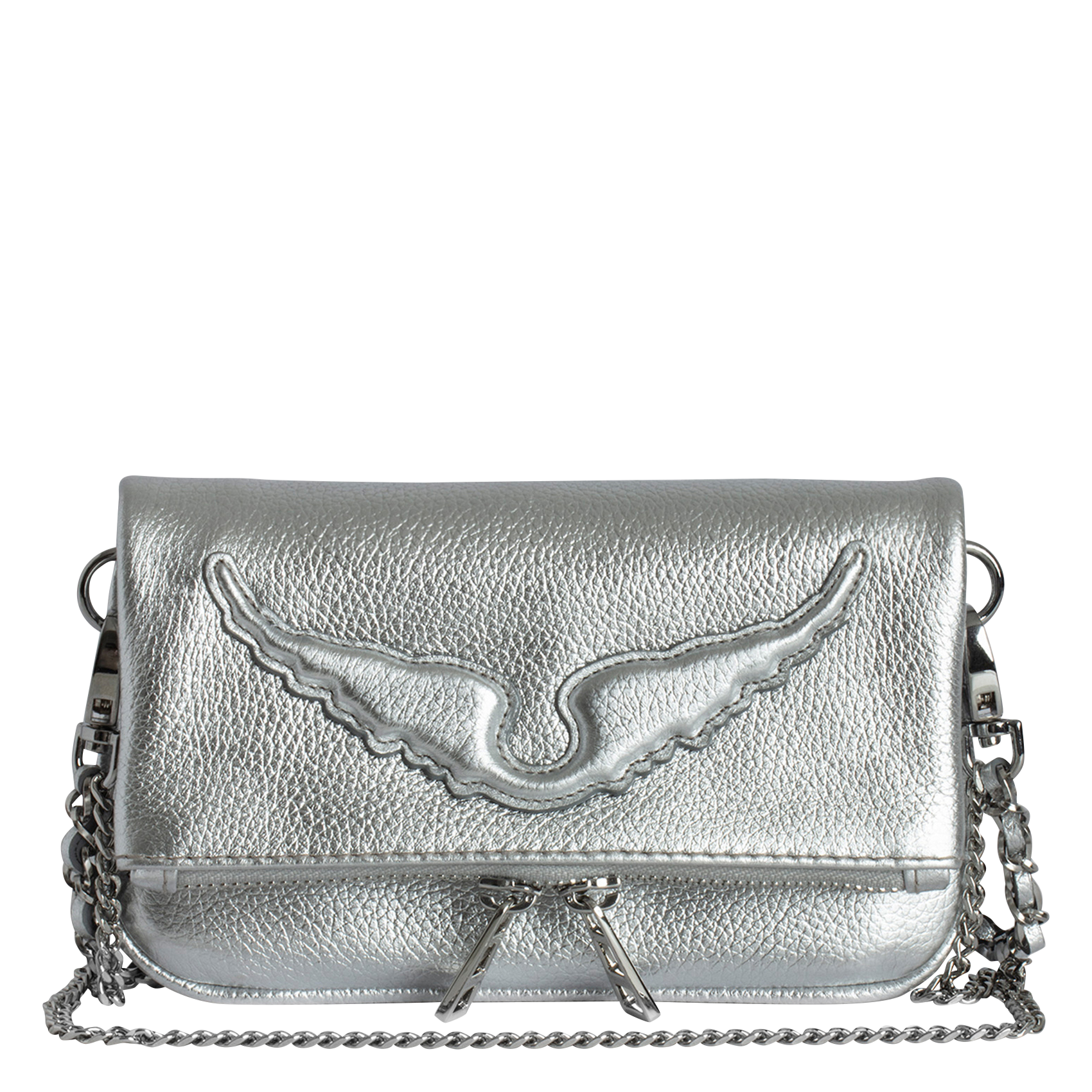 ROCK NANO - Pochette en cuir grainé métallisé | Gris