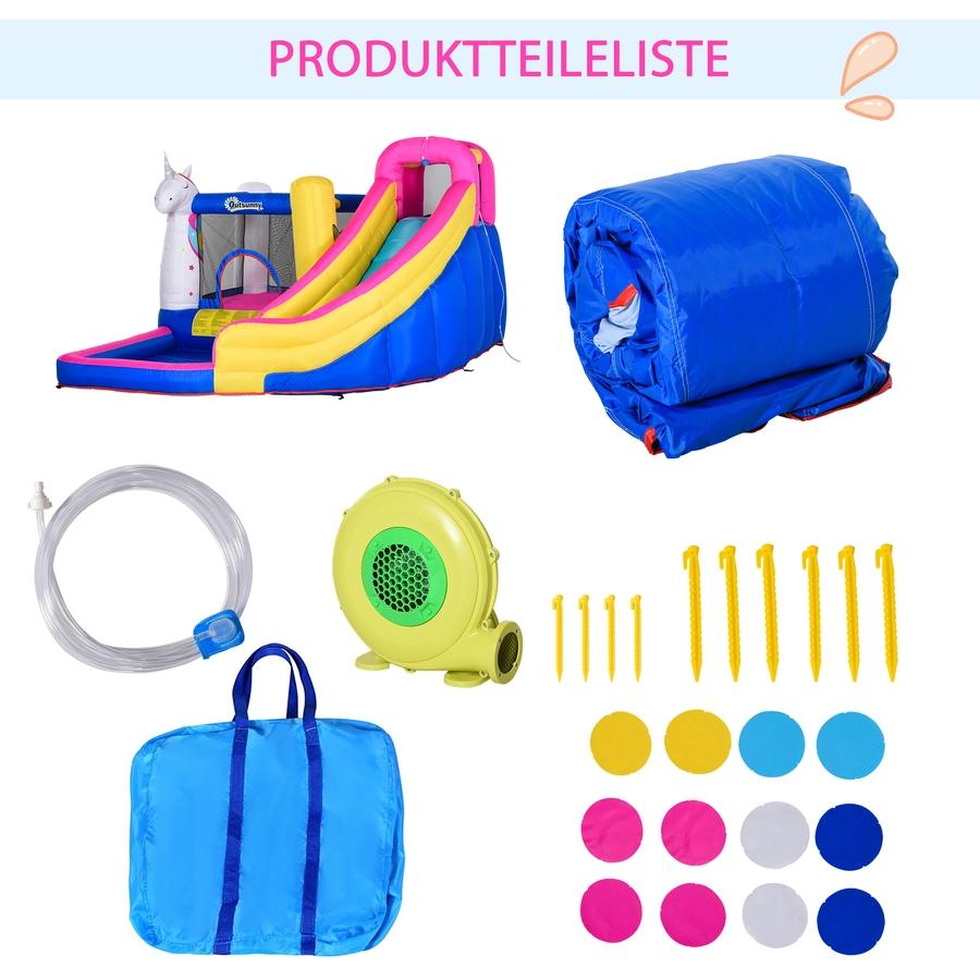 Outsunny Kinderhüpfburg mit Rutsche und Pool bunt