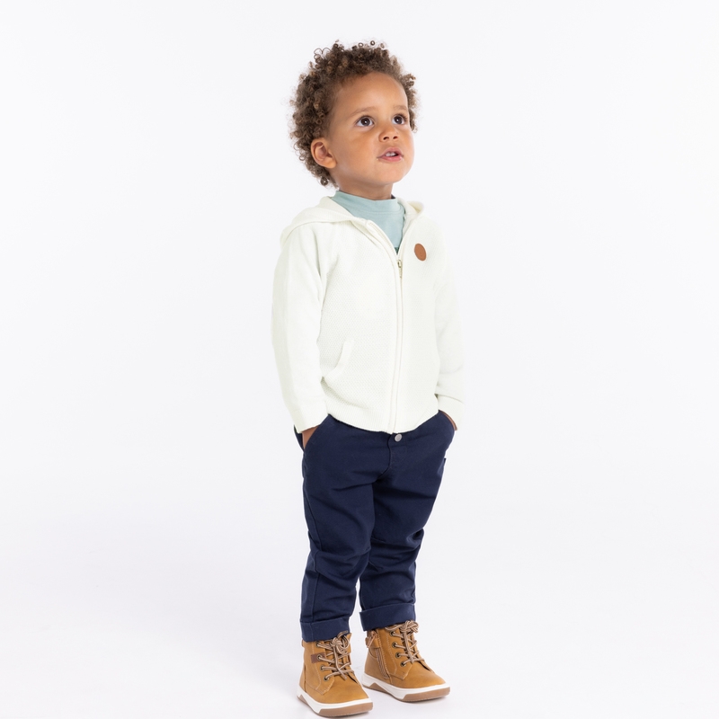 Gilet zippé maille à capuche blanc bébé garçon