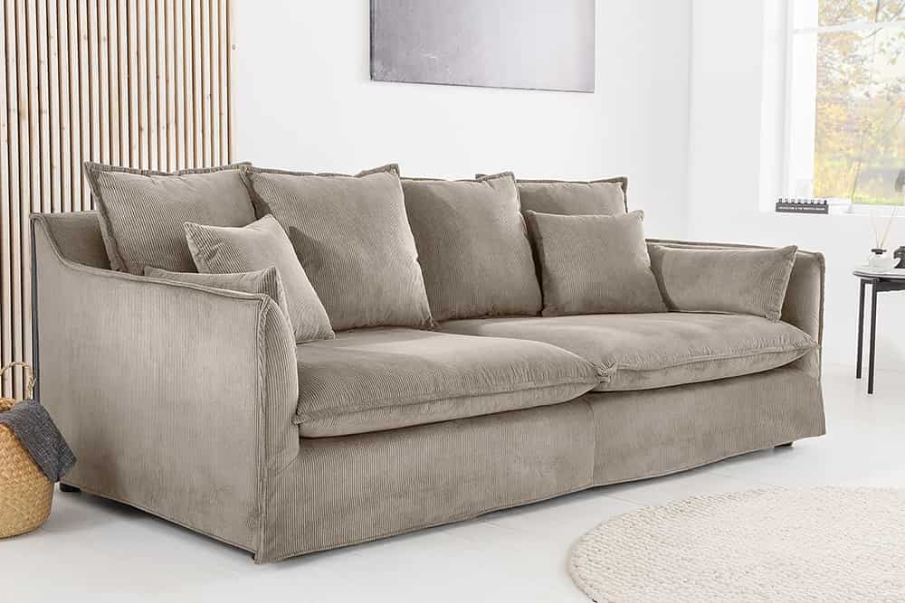 Großes 3-Sitzer Sofa HEAVEN 200cm greige Cord Federkern Hussensofa
