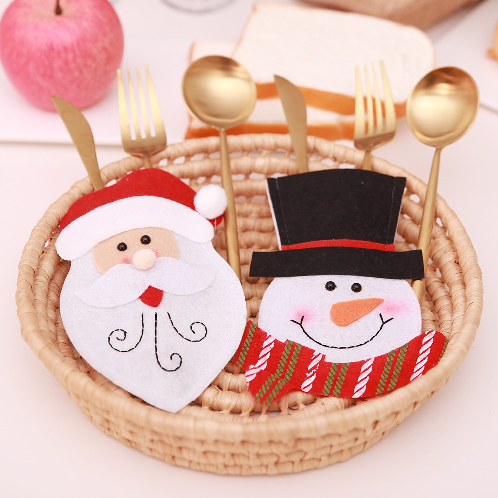 (6er Set) Filz Besteck Tasche Weihnachten Party Tisch Deko für Messer / Gabel / Löffel  - Weihnachtsmann / Schneemann / Rentier