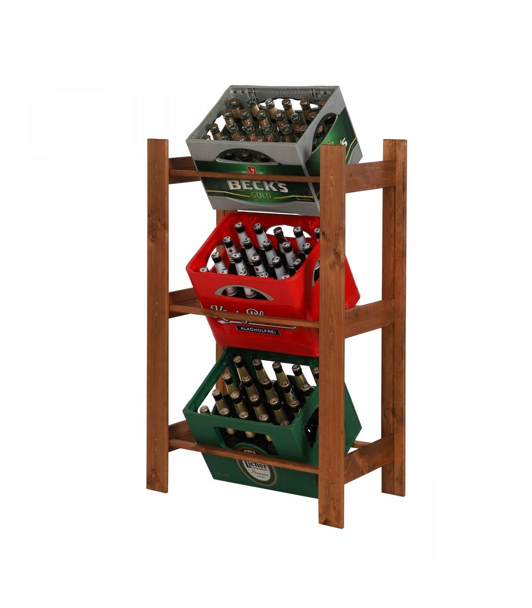 PROREGAL Drankkrattenrek Pinepeak HxBxD 149 x 70 x 38,8 cm Voor 4 kratten Dennenhout Naturel