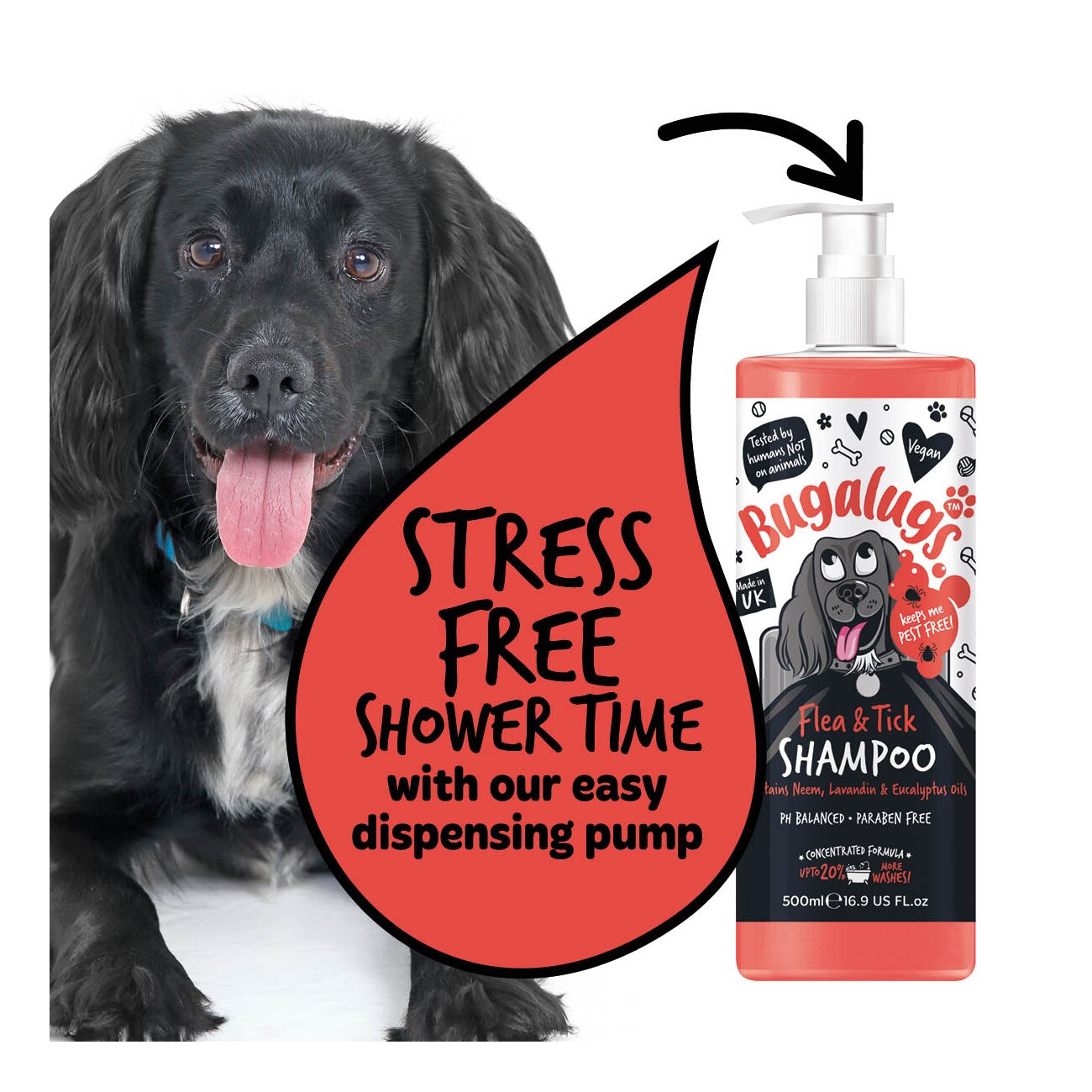 Bugalugs Neemöl – Floh- und Zeckenshampoo für Hunde mit praktischem Pumpdosierer