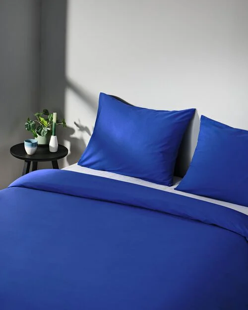 housse de couette coton doux 200 x 200/220 bleu cobalt