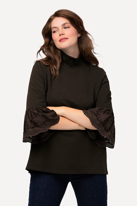 Sweatshirt, Spitze, Stehkragen, 3/4-Arm, Biobaumwolle