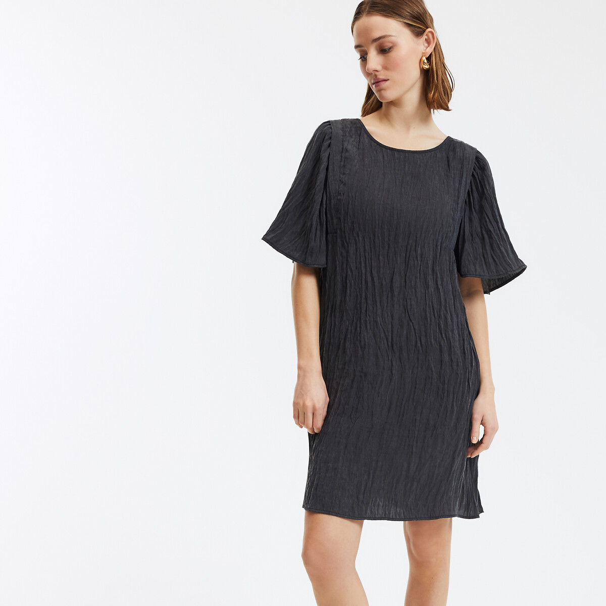 COLEÇÃO LA REDOUTE<br>Vestido curto evasê com mangas curtas em formato de borboleta