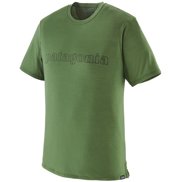 T-shirt randonnée PATAGONIA M'S CAP COOL MERINO BLEND GRAPHIC SHIRT OUTLINE TEXT LOGO: TERRAIN GREEN
