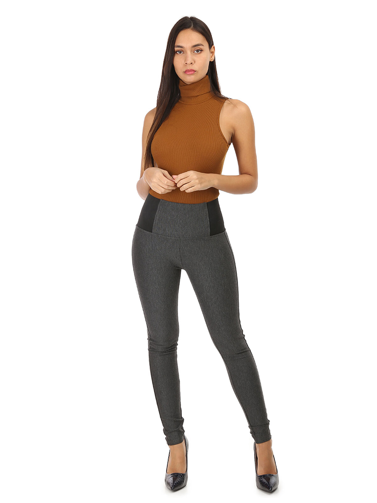 Leggings taille haute à élastiques- Gris
