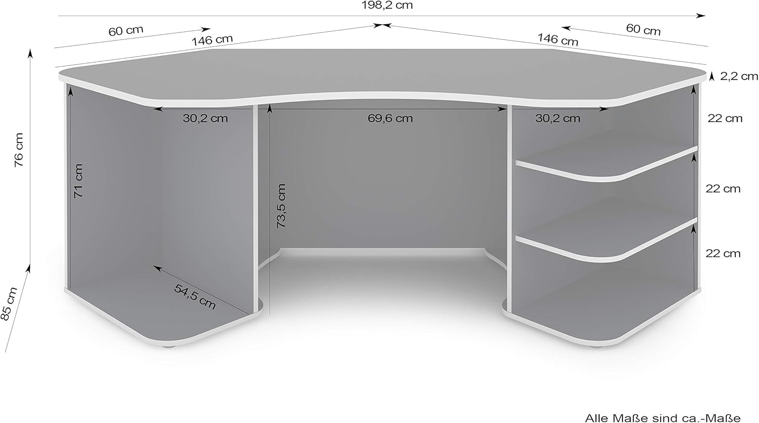 byLIVING Schreibtisch THANATOS/Gaming-Tisch in Anthrazit mit Kanten in rot/Eck-Scheibtisch mit viel Stauraum und XXL Tischplatte/Computer-Tischr/PC/Arbeits-Tisch / 198x76x85cm (BxHxT)