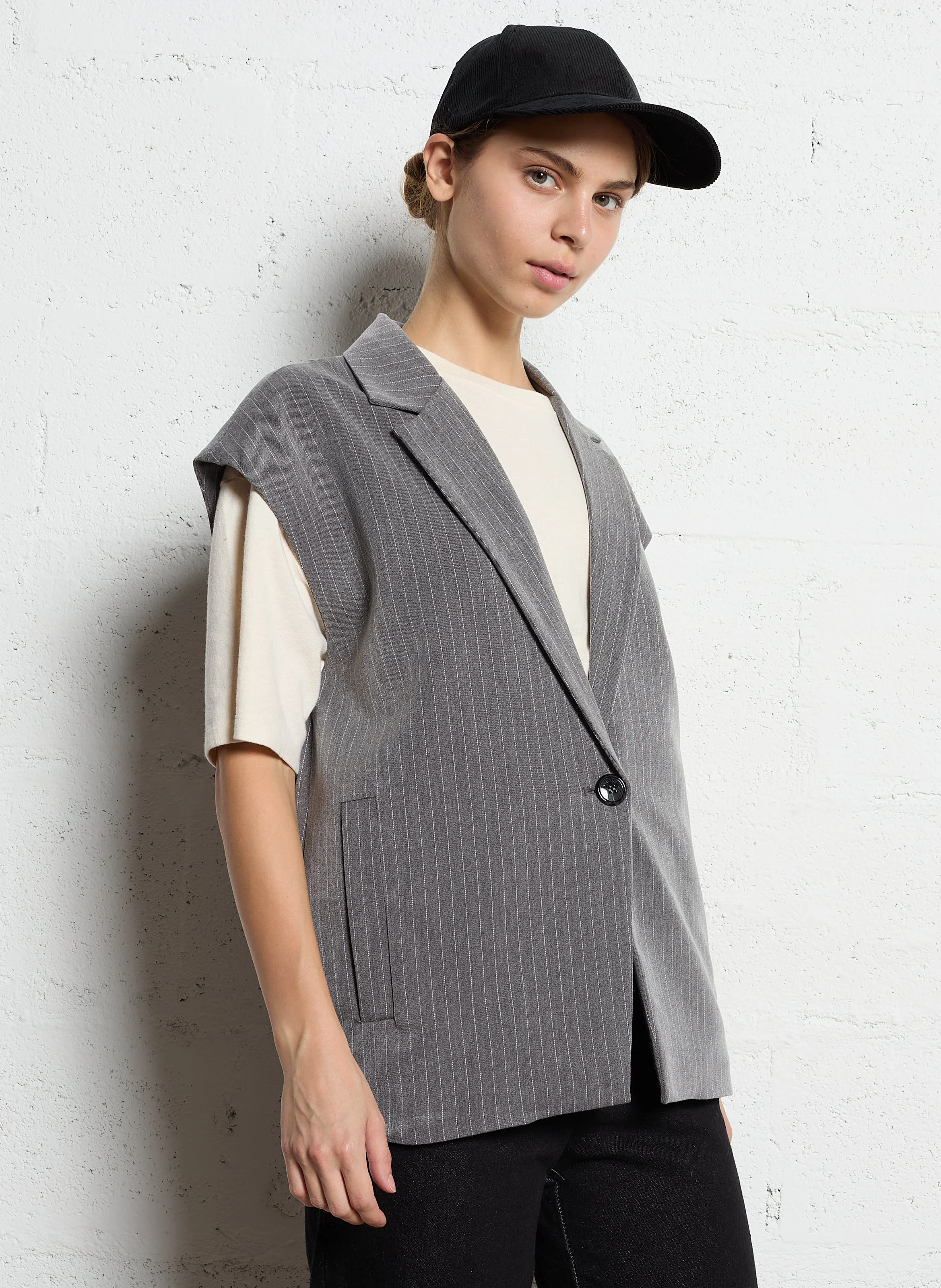 Veste de tailleur à rayures | Gris