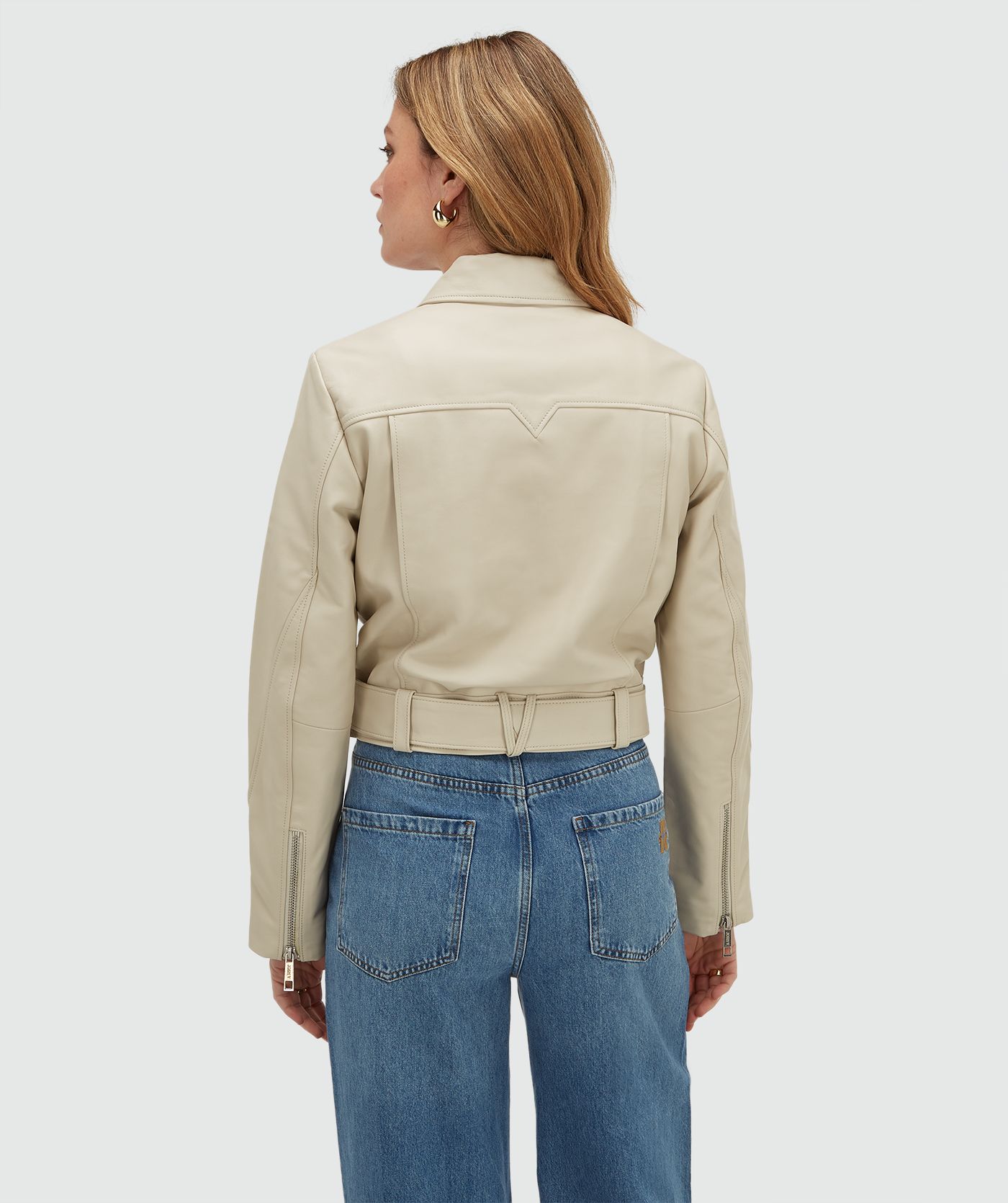 LUA regular fit jacket van leer - light ecru