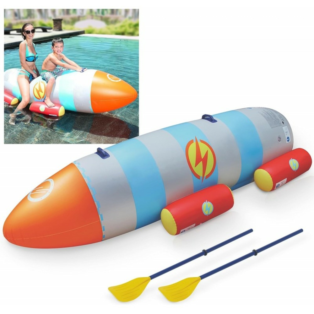 Fusée à eau bouée gonflable ballon flotteur pour piscines xxl 195x72x44cm 2 pagaies pour adultes et enfants à partir de 6ans