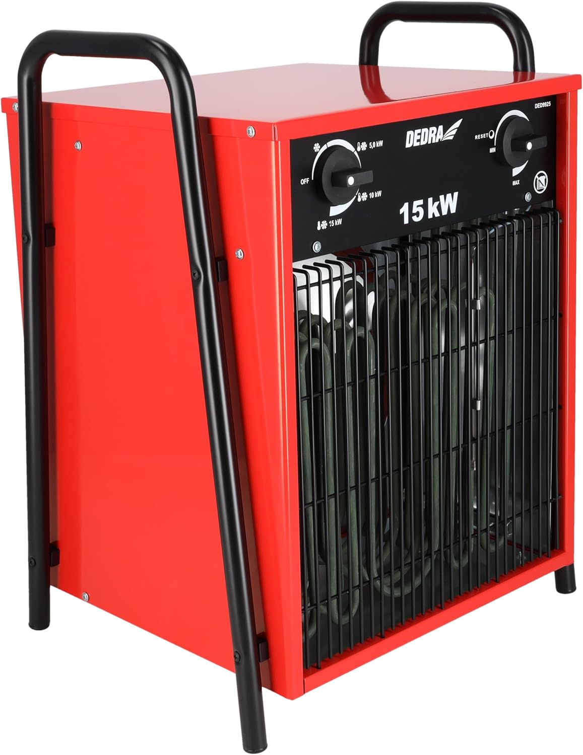 DEDRA Elektro-Lufterhitzer 15 kW, uadratisch, rot, nützlich in geschlossenen Räumen, Thermostat, einstellbare Temperaturregelung, drei Betriebsarten, Metallgehäuse
