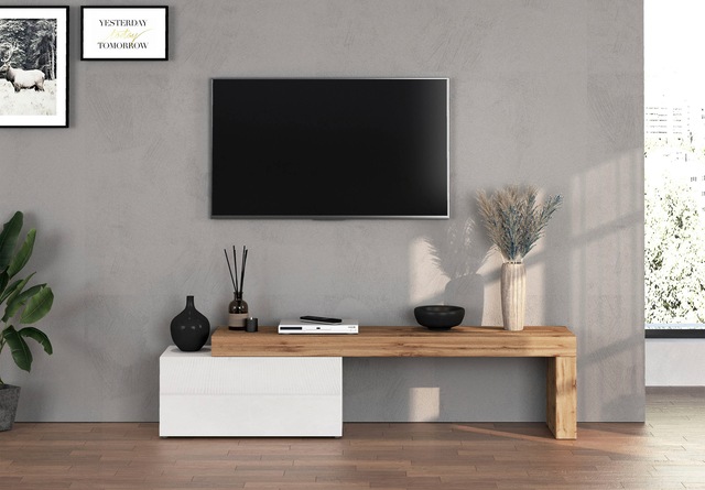 INOSIGN Lowboard »Chronos TV-Board, TV-Schrank« Breite verstellbar von 180 bis 260 cm, 1 Stk. tlg. Breite 220 cm TV-Board,Lowboard,1 Klappe und ein L-Förmiger Aufsatz