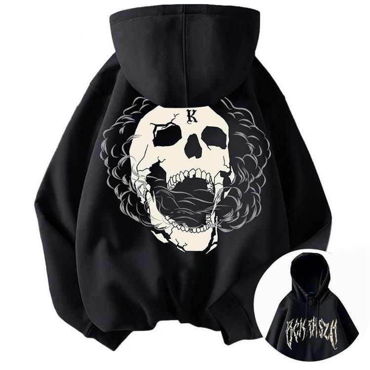 Bay Go Mall - Hoodie met trekkoord en ronde hals en schedelprint