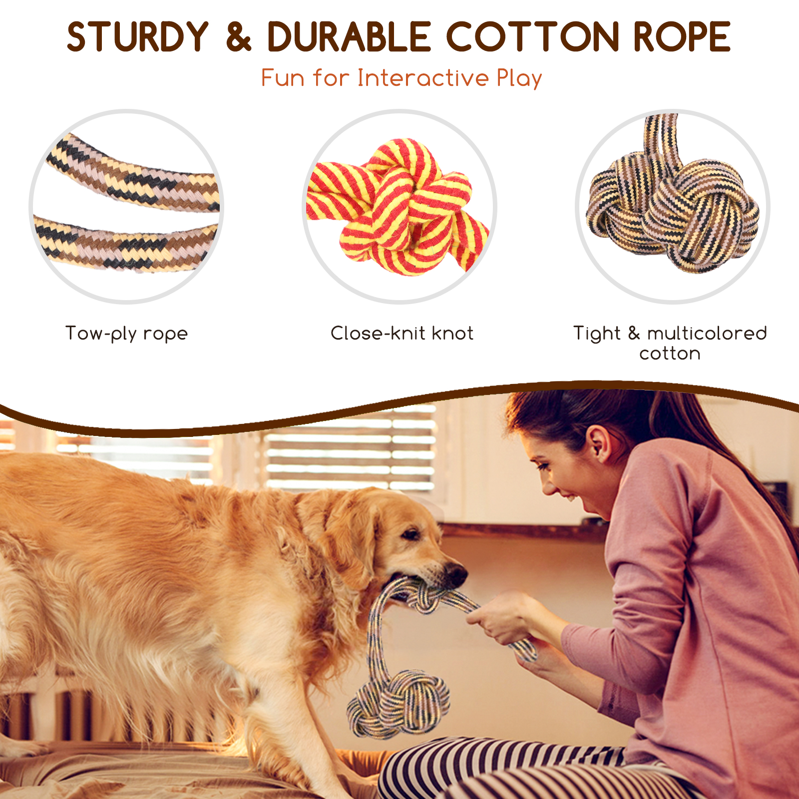 Nobleza - Corda de brinquedo para cães, 100% algodão, benéfica para a saúde mental, saúde dental e limpeza dos dentes do seu cão, 28 cm