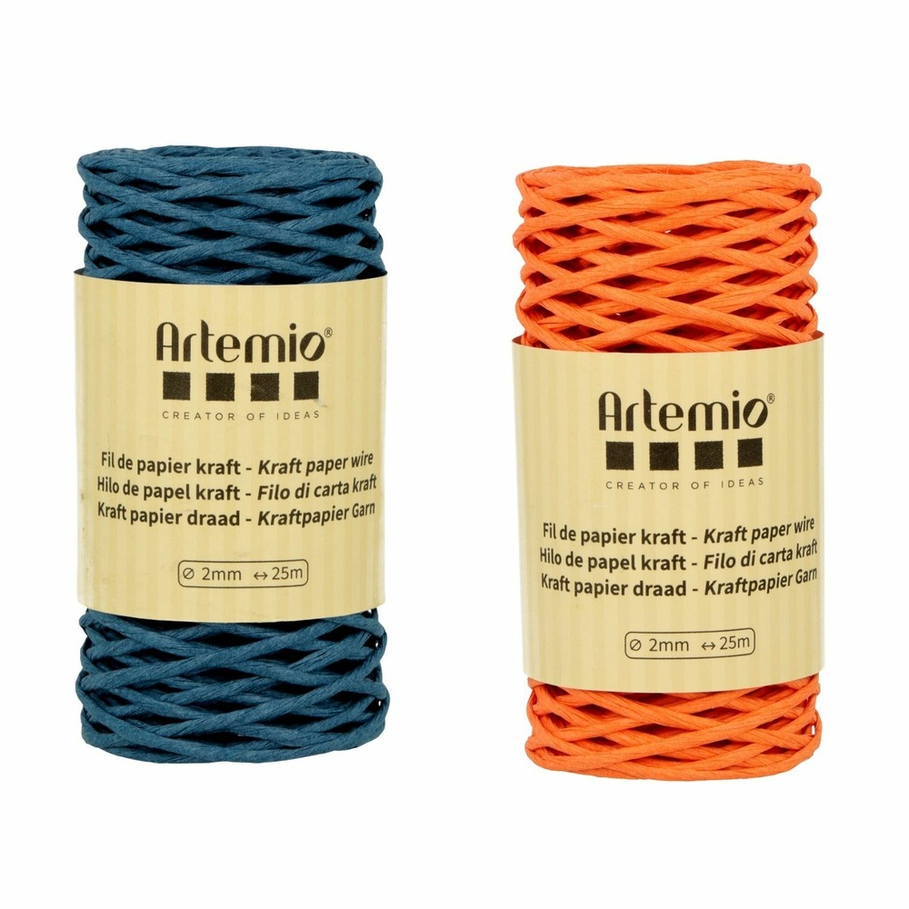 2 bobines de fil kraft bleu azur/ orange