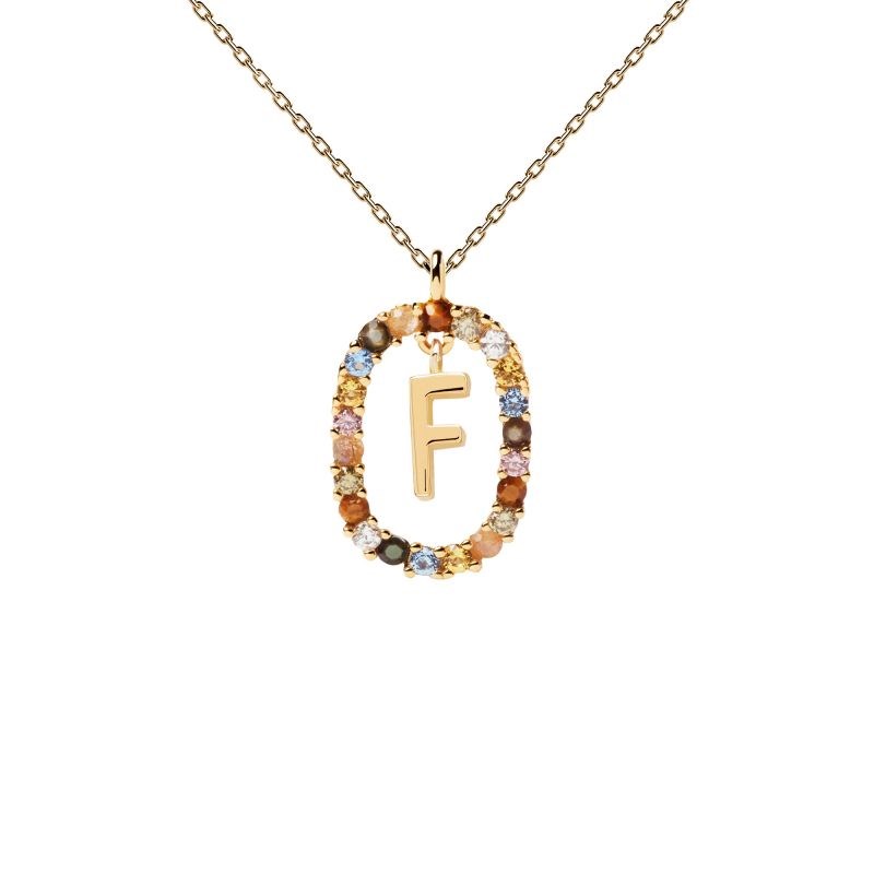 PDPAOLA Collier en argent plaqué or - Lettre F - CO01-265-U