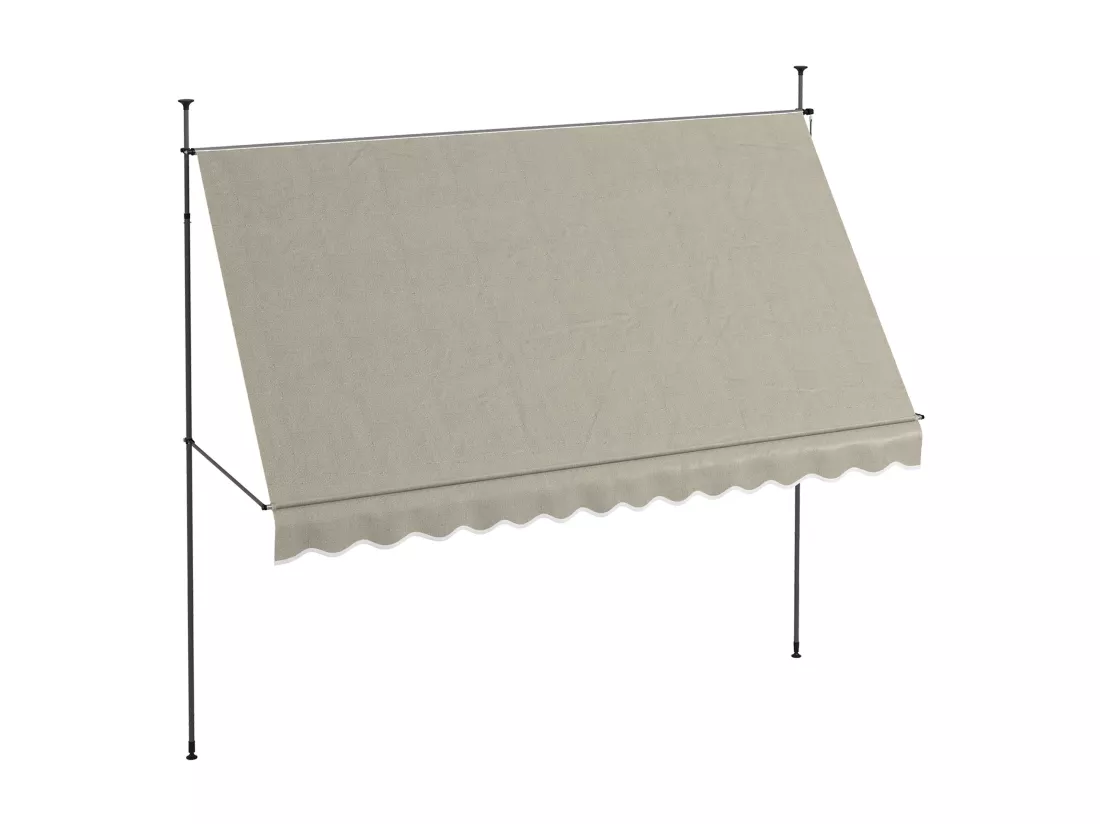 Store banne autoportant manuel rétractable 3,5L x 1,2l x 2,1-3H m inclinaison réglable métal alu polyester sable