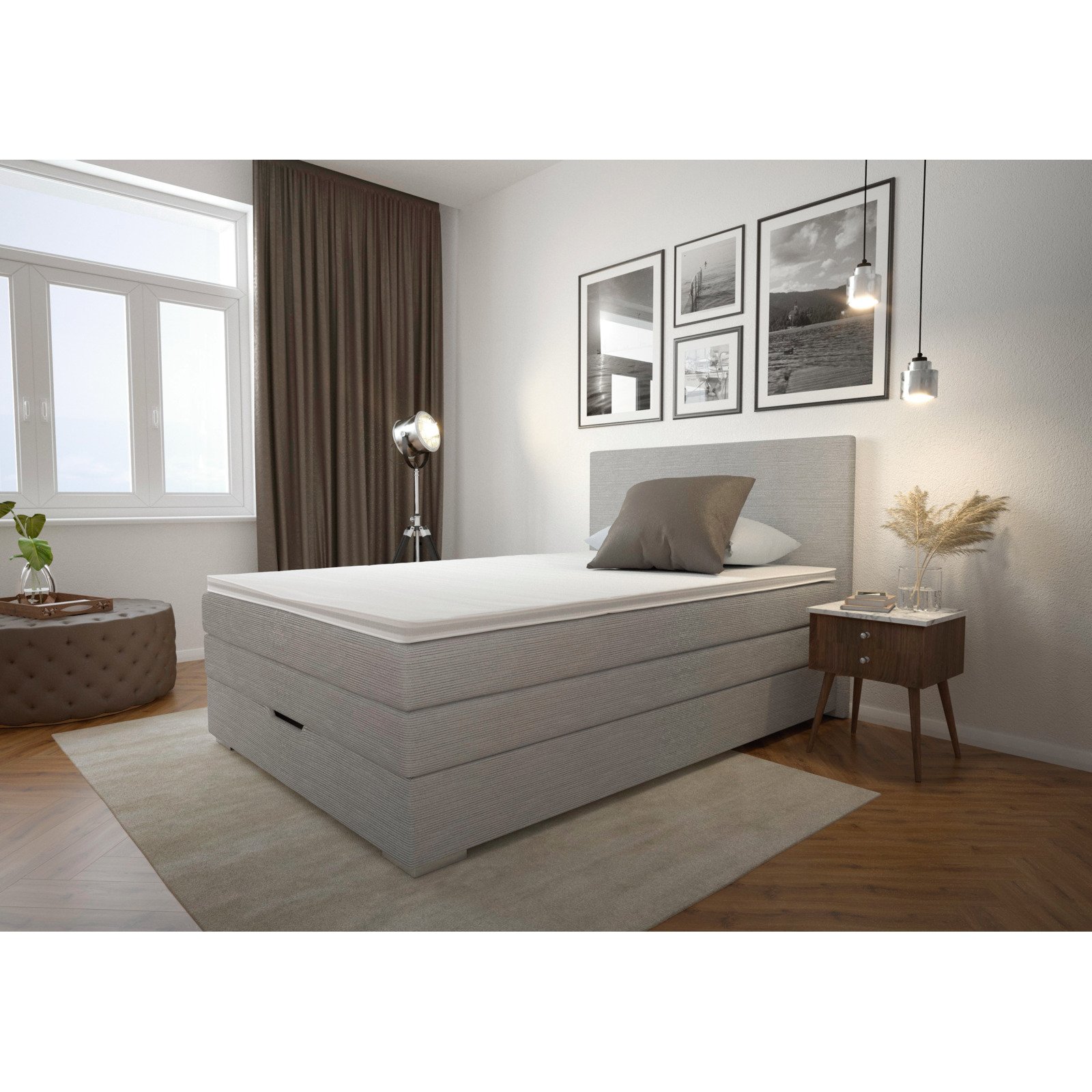 Boxspringbett Porto Cordstoff hellgrau 140 x 200 cm