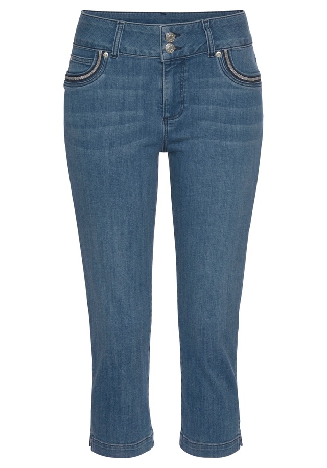 LASCANA Caprijeans , mit verzierten Taschen, elastische 7/8-Jeans aus Baumwolle