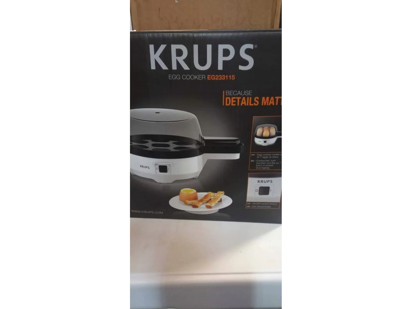 Krups EG233115, 7 æg, Hård, Mellem, Blød, Sort, Hvid, 900 g, 131 mm, 194 mm