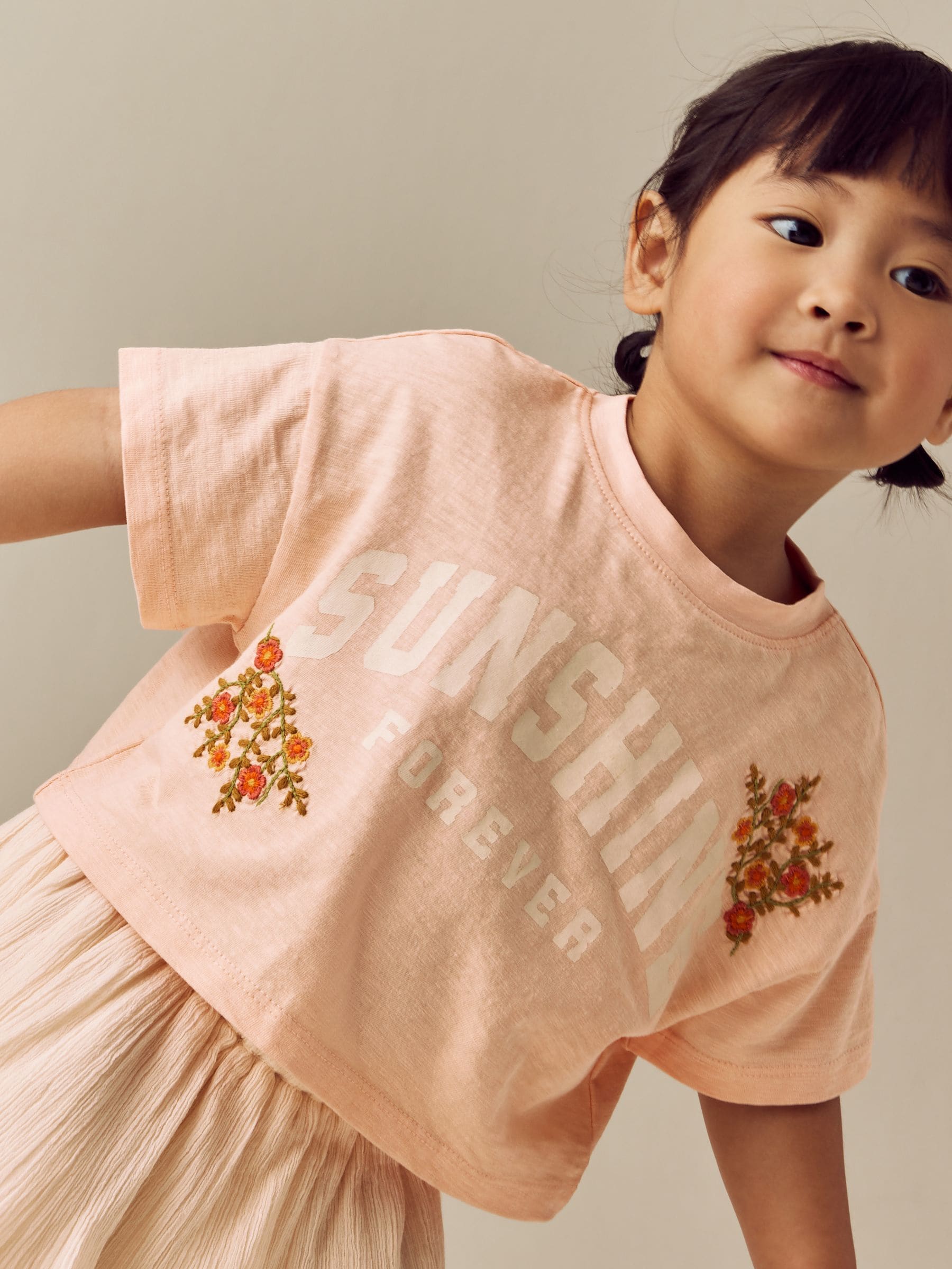 Perzikroze - Set van 100% katoenen T-shirt en rok (3mnd-7jr)