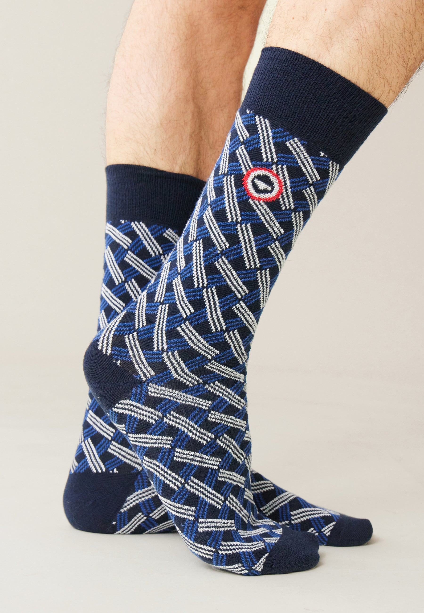 Chaussettes mi-hautes-Lucas Imprimé Diagonale Marine