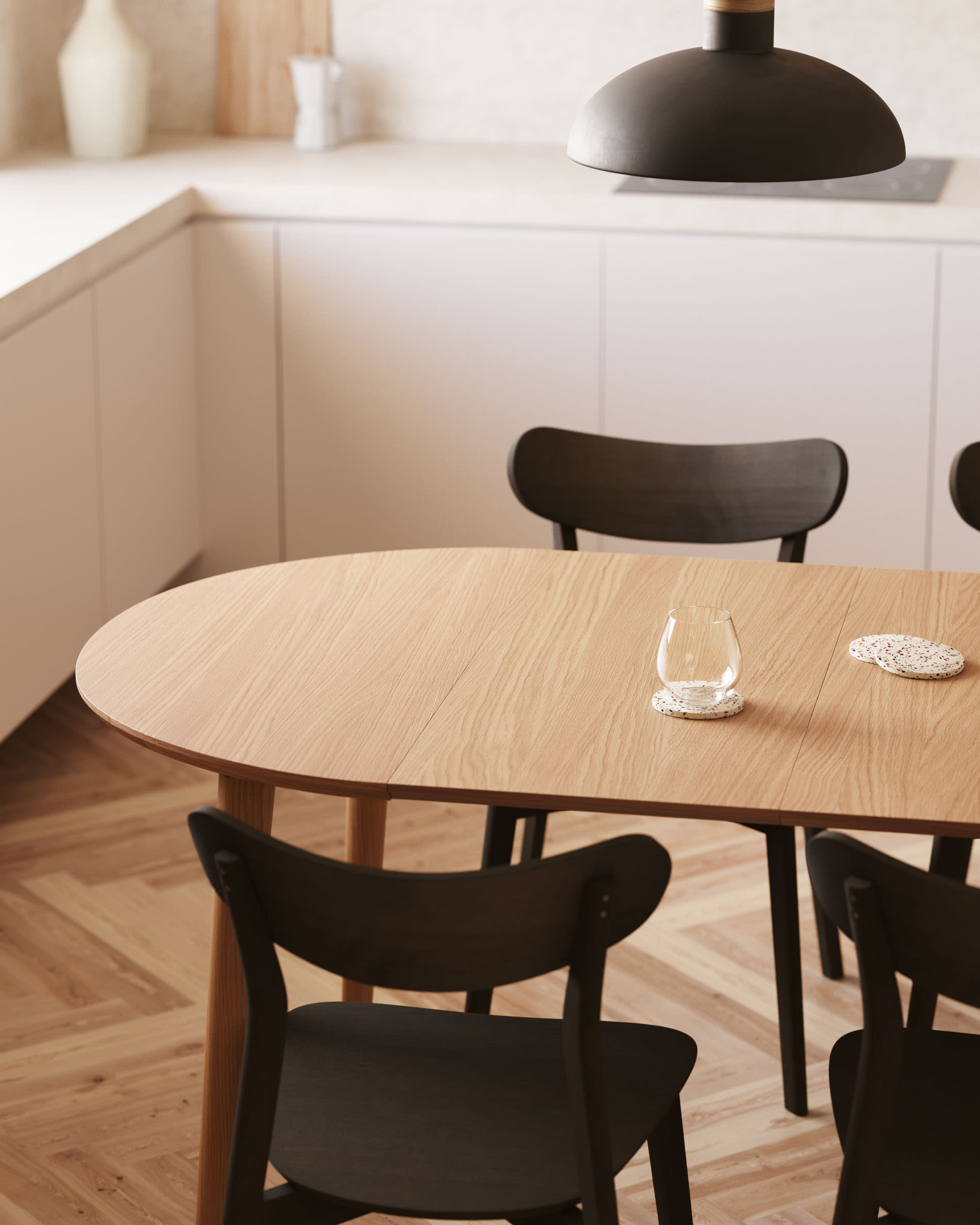 Kave Home - Oqui uitschuifbare ronde tafel van MDF in eikenfineer met