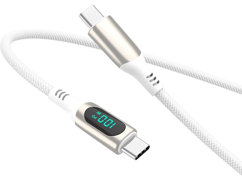 4smarts USB 2.0-Kabel DigitCord bis 100W USB C - USB C 3 m USB-C Kabel DigitCord 100W 3m weiss, Digitales Display