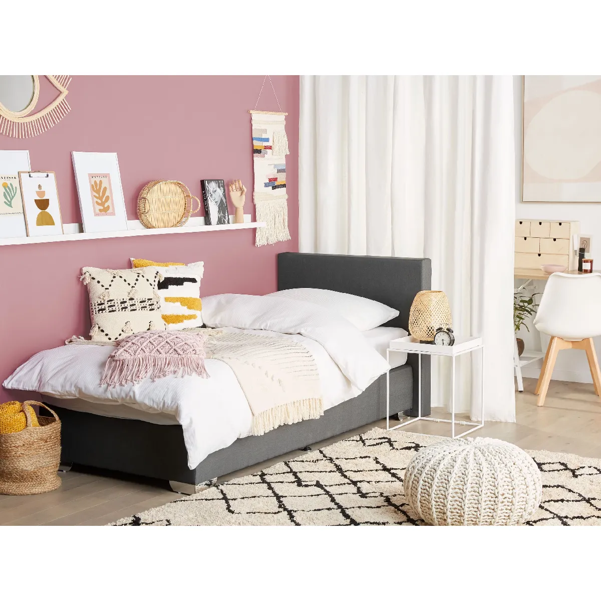 Beliani Boxspring PRESIDENT 90 x 200 - Tissu Gris foncé