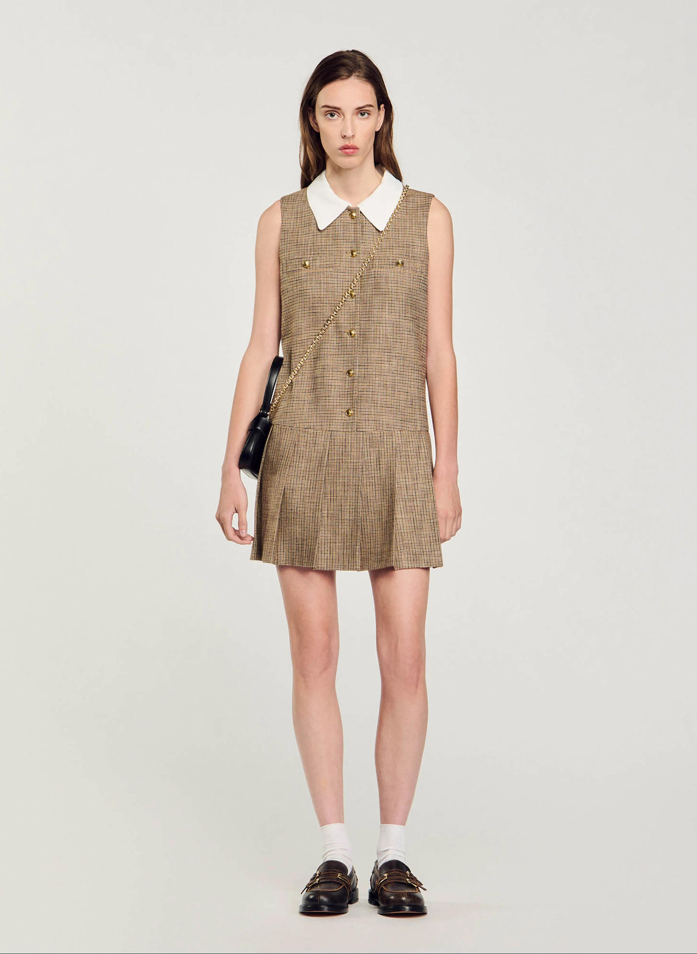 Robe courte col classique | Marron