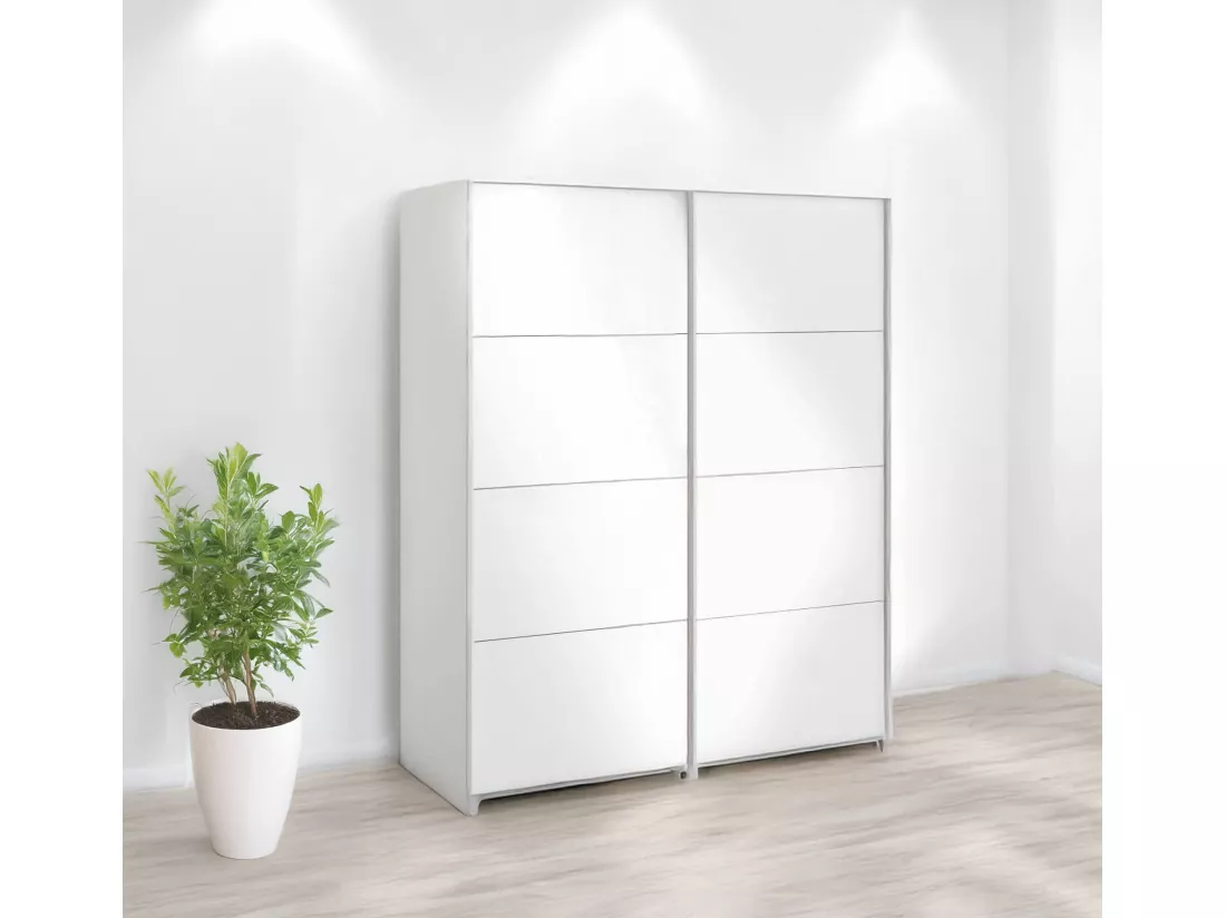 Garde-robe 2 portes Paeng, Meubles de chambre, Penderie de plain-pied, Placard à vêtements, 182x61 h220 cm, Blanc brillant