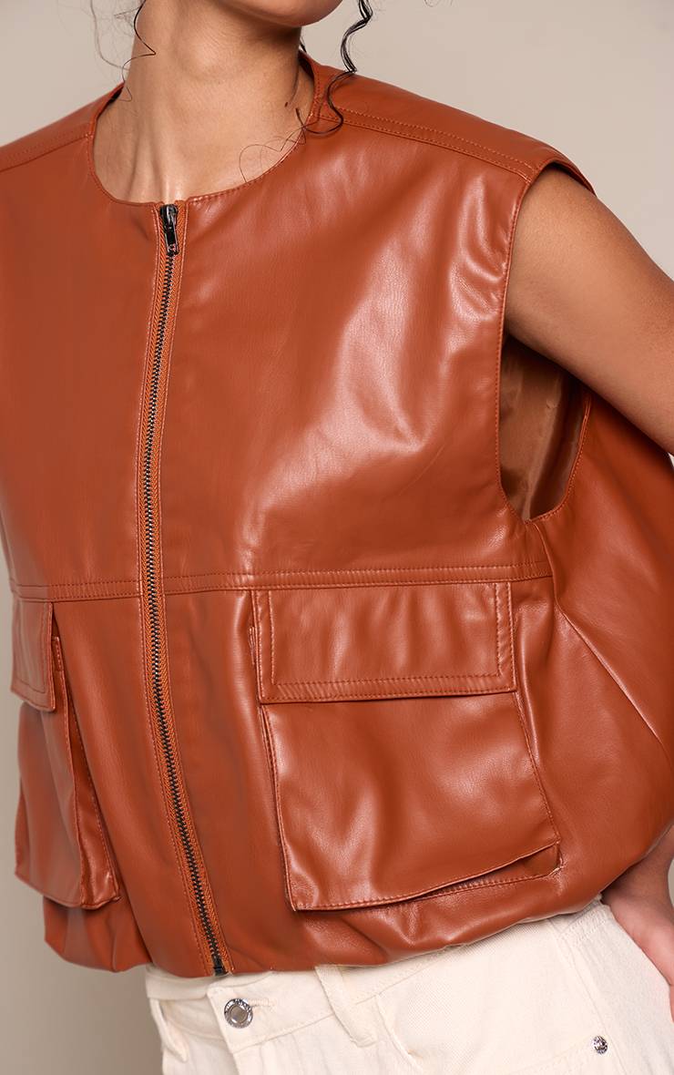 Caramel Gilet Sans Manches En Synthétique Avec Détails De Poches