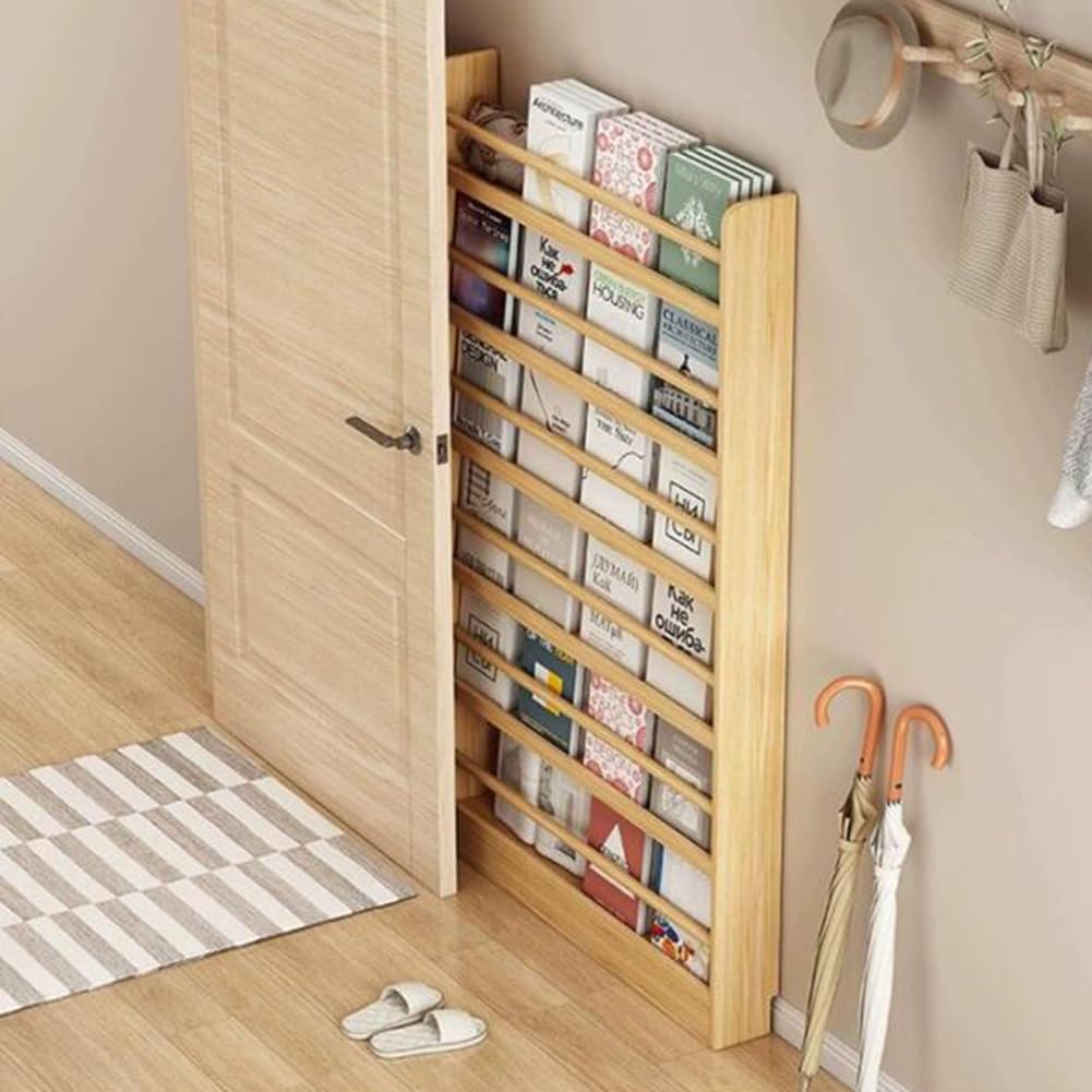 Schmales Bücherregal aus Massivholz Displayregal für Schlafzimmer Wohnzimmer Zuhause Büro platzsparender Boden-Bücherschrank Organizer Aufbewahrung mit schmalem 10cm Design wandmontiertes Regal hinter