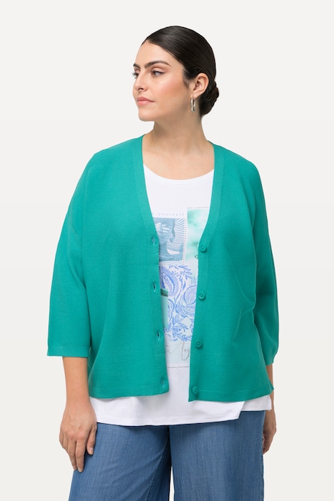 Strickjacke, Linksstrick, Oversized, V-Ausschnitt