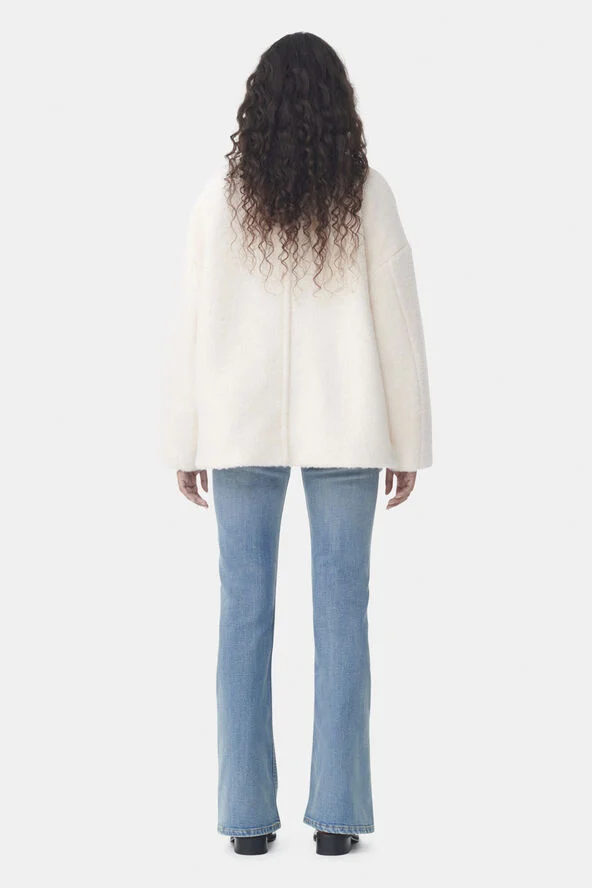 Ganni Boucle Wool Shoulder Jakke Egret