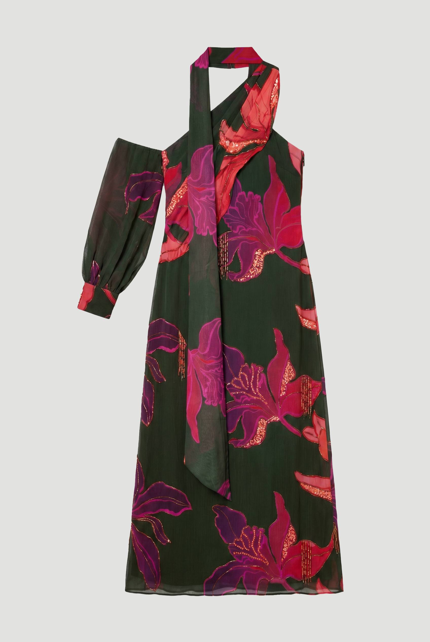 KarenMillen Robe Maxi Imprimée À Une Épaule Ornée