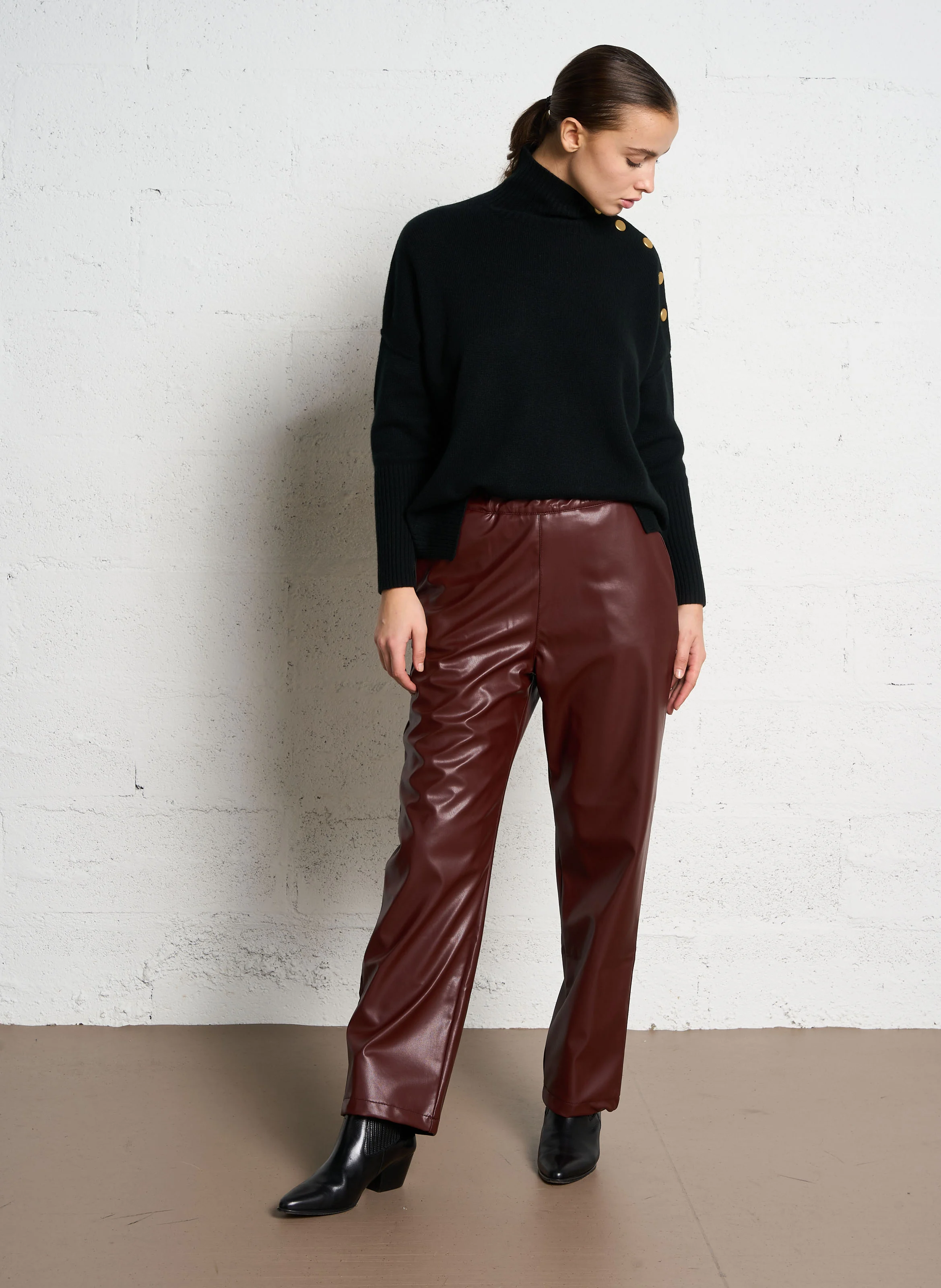 VENISE - Pantalon droiteffet cuir | Rouge