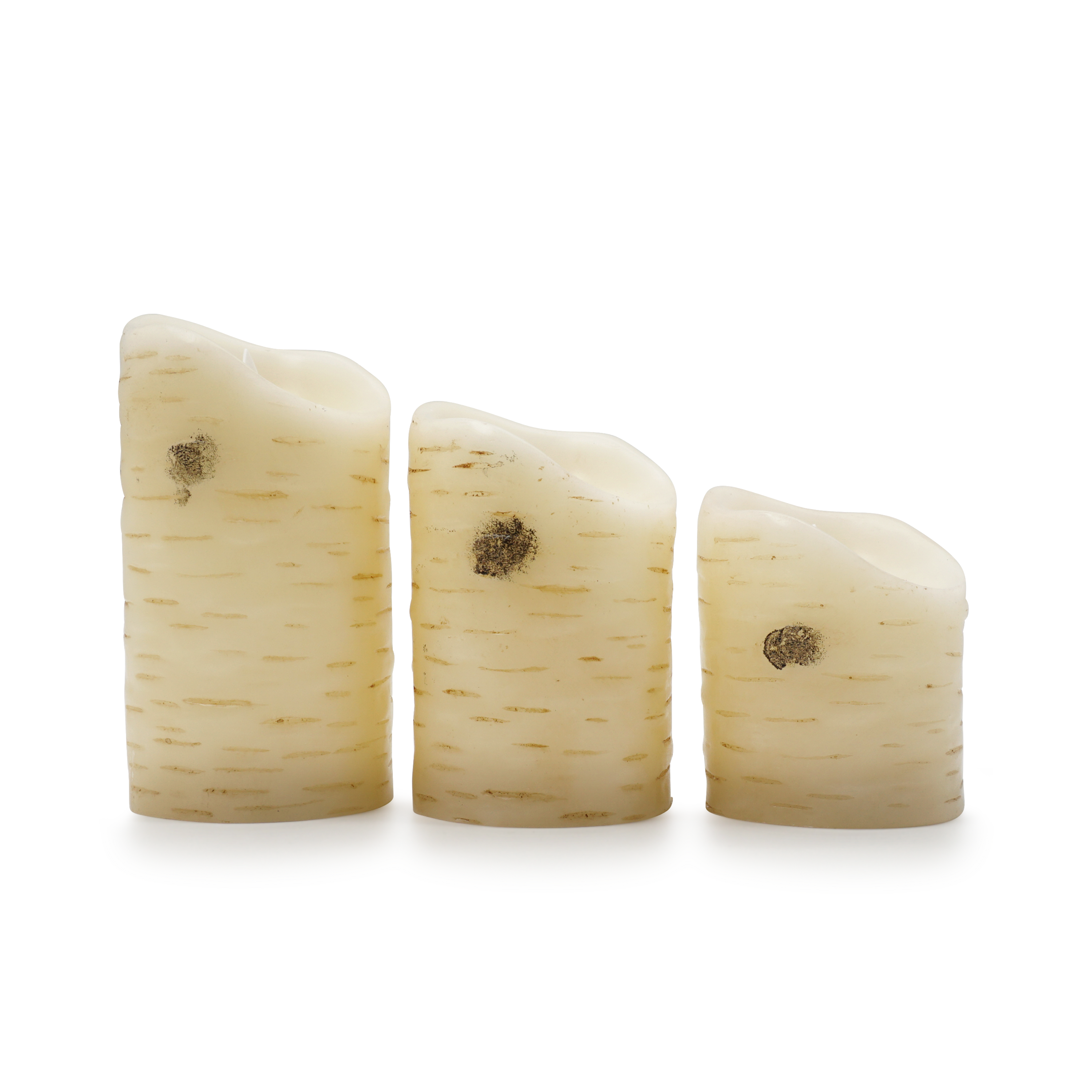 (3er Set) Echtwachs LED Kerze Home Deko Stimmungsleuchte in Holz Optik inkl. Fernbedienung (Batteriebetrieben) - Warmweiss