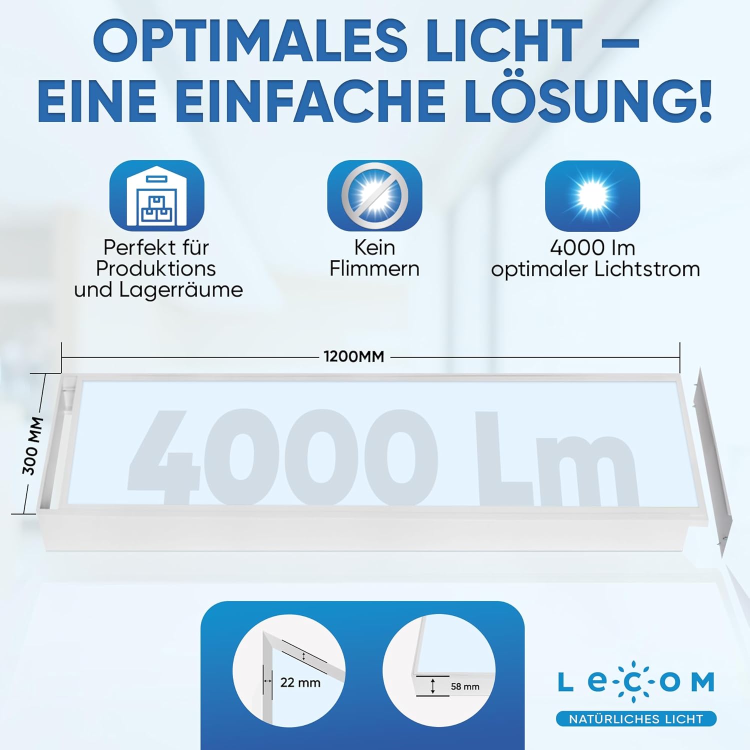 LED Panel Deckenleuchte - 6 x 120x30 Tageslicht 4000lm - LED Panel Decke Kaltweiß Aufbau Deckenbeleuchtung Deckenlampe (6500K mit Aufbaurahmen)