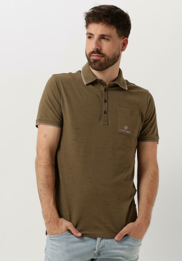 CAST IRON groene cast iron polo short sleeve polo injected cotton pique