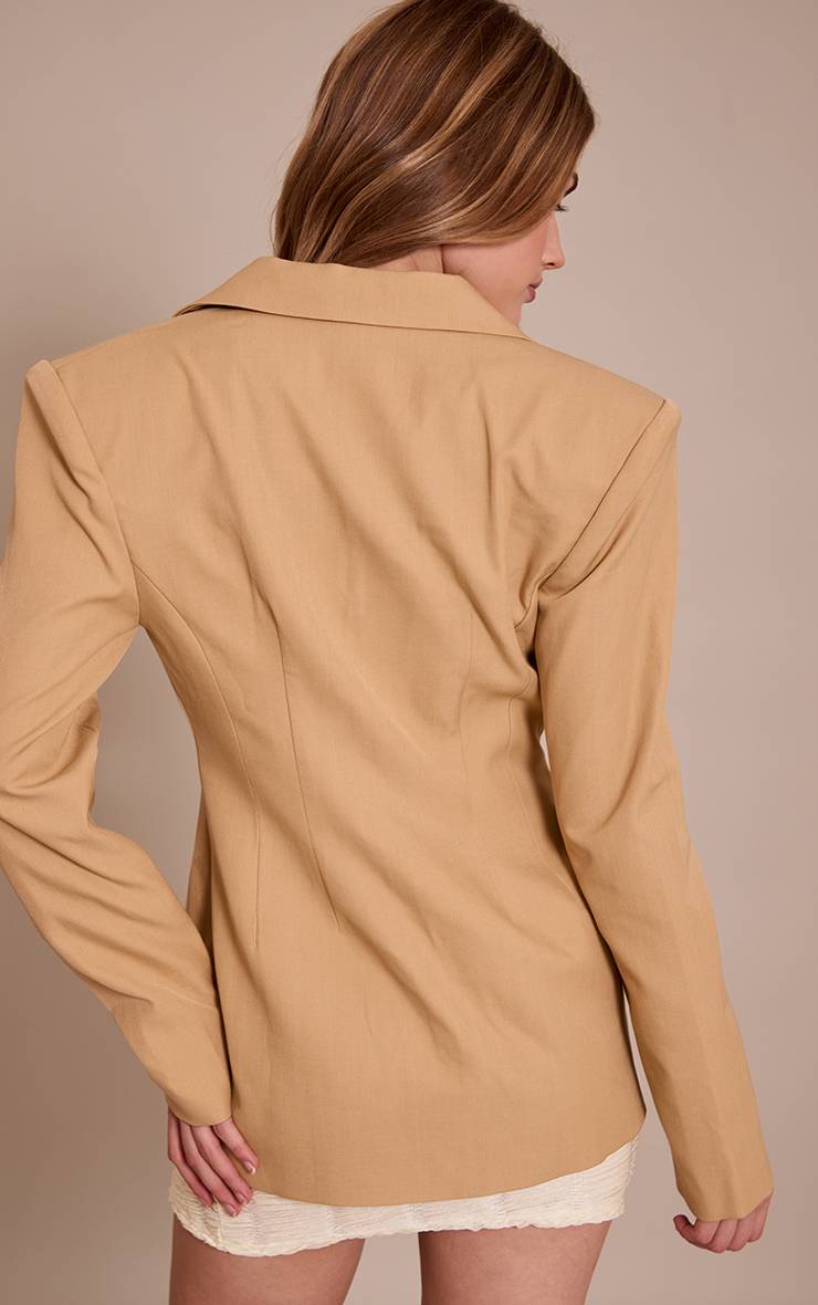 Camel Blazer Cintré À La Taille Prune